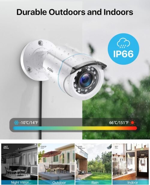 ZOSI H.265+ Full 1080p Home Security Camera System Outdoor Indoor, 5MP-Lite CCTV DVR 8 Channel with AI Human Vehicle Detection, 4 x 1080p Weatherproof Surveillance Camera, 80ft Night Vision, 1TB HDD - 이미지 4