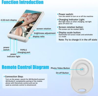 Phone Vlog Selfie Monitor Screen, Magnetic Mount, 1080P Wireless Recording, Using Phone Rear Camera for Selfie Vlog, Live Streaming, TikTok, Compatible with iPhone/Android (1#) - 이미지 7