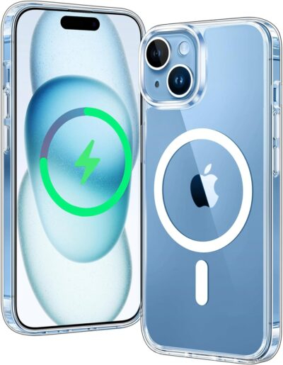 FNTCASE for iPhone 15 Case: for iPhone 14 Case | iPhone 16e Case Support Magnetic Charging Military Grade Drop Protection Anti Yellowing | Rugged Shockproof Cell Phone Cover - 6.1 inch (Clear)