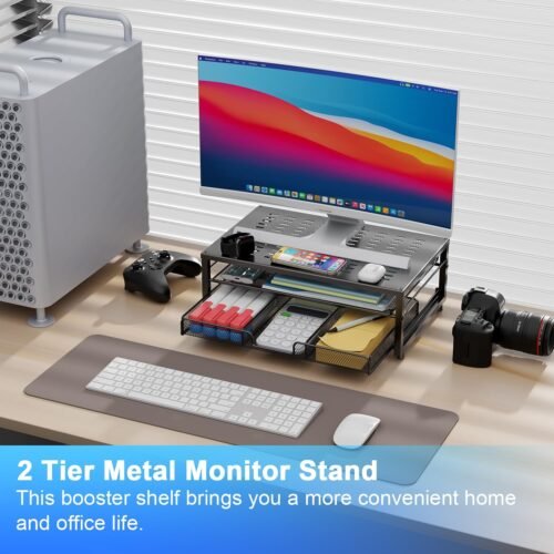 gianotter Computer Monitor Stand Riser, Desk Organizers and Accessories with Drawer, Office Desk Accessories & Workspace Desktop Organizers Storage for Classroom Office Supplies (Black) - 이미지 2