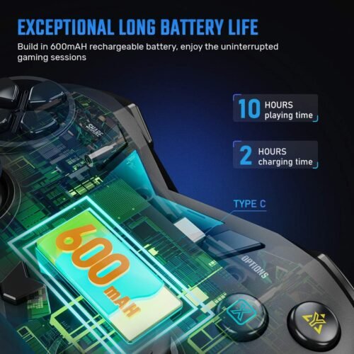 Mobile Game Controller Compatible with iPhone iPad(Ver.13 or Later, Only for MFi Games) / Android Smart Phone(Just for Ver.10) / PS4, ONE Pro Wireless Gaming Gamepad Joystick - Black - 이미지 6