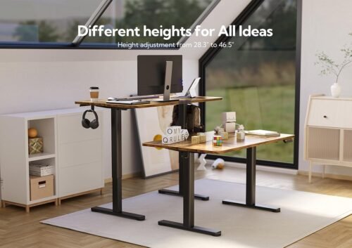 Claiks Electric Standing Desk, Adjustable Height Stand up Desk, 24x48 Inches Sit Stand Home Office Desk with Splice Board, Black Frame/Rustic Brown Top - 이미지 4