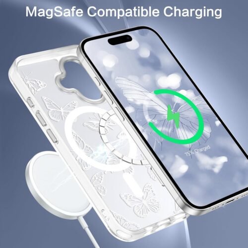 BENTOBEN for iPhone 16 Plus Case,Cute Butterfly Pattern iPhone 16 Plus Magnetic Case [Compatible with MagSafe] Translucent Matte Slim Women Girl Protective Cover Case for iPhone 16 Plus 6.7",White - 이미지 2
