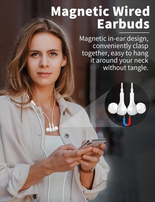 USB C Headphone for Samsung S23 FE S22 S21 S20 A53 A54 Wired Earbuds Magnetic in-Ear Type C Earphone with Microphone Volume Control Bass Stereo Noise Canceling for iPhone 15 Pro Max Pixel 6 6a 7a 8 5 - 이미지 2
