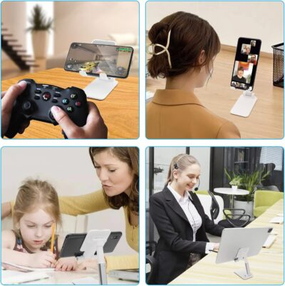 Cell Phone Stand, Folding Desktop Phone Stand, Angle Height Adjustable Mobile Phone Holder for Desk, Office, Tablet Stand Compatible with All Phones 4-10 Inches Cell Phone/Tablet (White) - 이미지 5