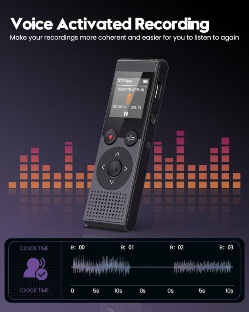 128GB Digital Voice Recorder - 3072 Kbps HD Recording Voice Recorder with Playback Dual Microphone A-B Repeat Recording Monitoring & Noise Reduction Voice Activate Recording & lock screen key - QIUOIO - 이미지 5