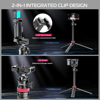 ULANZI MT-44 Extendable Phone Tripod, 59" Selfie Stick Vlog Stand with 2 in 1 Phone Clip, 360° Ball Head Camera-Tripod for iPhone Sony Canon Action Camera, Lightweight for Travel - 이미지 6