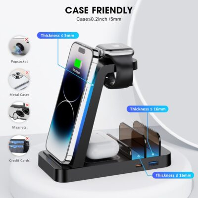 Wireless Charger for iPhone - 5 in 1 Charging Station for Multiple Devices Apple: Fast Wireless Charging Stand Dock for iPhone 16e 16 15 14 13 12 Pro Max Apple Watch Airpods - 이미지 6