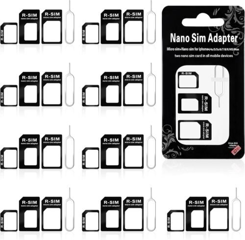 10 Pack Sim Card Adapter Kit, Sim Adapter 4 in 1 Micro Sim Card Adapter Standard Converter Kit with Sim Card Removal Tool and Steel Sim Tray for Smartphone Devices