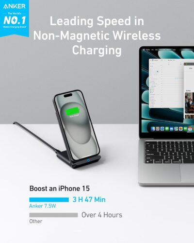 Anker 313 Wireless Charging Stand, Qi-Certified for iPhone 16/16 Pro/16 Pro Max/15/14/13, 10W Fast Charging for Galaxy S23/S22/S21 (No AC Adapter) - 이미지 2