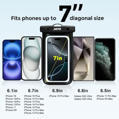 JOTO Universal Waterproof Phone Case for iPhone 16 15 14 13 Plus Pro Max, IPX8 Cellphone Dry Bag 12 11 Pro Max XR X 8 7 6S Plus SE, Galaxy S23 S22 S21 S20+ S20 S10 Plus Note, Pixel up to 7" -Black - 이미지 4