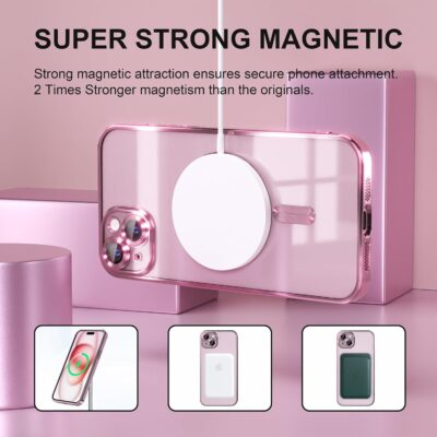 Misea Magnetic for iPhone 15 Plus Case Compatible with MagSafe [Never Yellowing] [Military Grade Drop Protection] Full Camera Lens Protector Plating Soft Clear Phone Case for Women Girls, Pink - 이미지 5