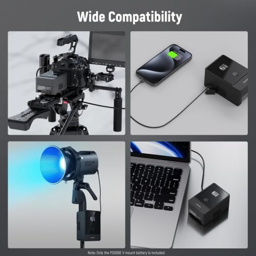NEEWER PS099E Mini V Mount Battery, 6800mAh 99Wh 14.5V Mini V Lock Battery with D Tap Cable/BP/65W PD Type C/USB A/Dual DC/OLED Display for Video Camera Camcorder, Compatible with SmallRig BMPCC 4K 6K - 이미지 8