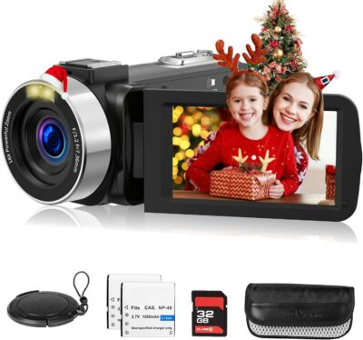 Video Camera Camcorder,Full HD 2.7K 42MP Digital Cameras Recorder for YouTube 3.0 Inch 270 Degree Rotation LCD 18X Digital Zoom Vlogging Camera with 32G SD Card and 2 Batteries