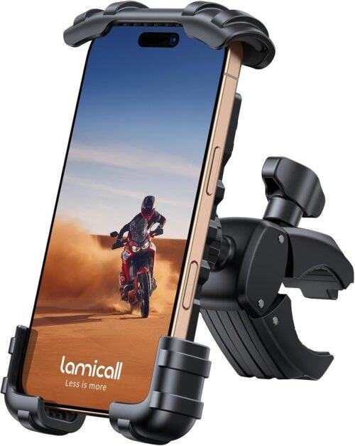 Lamicall Bike Phone Holder Mount - Motorcycle Handlebar Phone Mount Clamp, One Hand Operation, ATV Scooter Phone Clip for iPhone 16/15 Pro Max / 14 Plus, Galaxy S10 and 4.7-6.8" Cellphone, Black