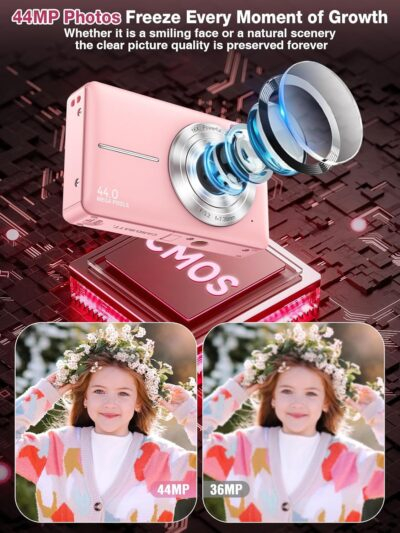 Digital Camera,FHD 1080P Kids Camera 44MP Point and Shoot Digital Cameras with 32GB Card,16X Zoom,Anti-Shake,Date Stamp,Compact Small Cameras Photography for Kids Student Teen Girl Boy(Pink) - 이미지 2