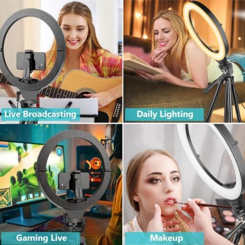 Sensyne 14'' Ring Light with 50'' Extendable Tripod Stand, LED Circle Lights with Phone Holder for Live Stream/Makeup/YouTube Video/TikTok, Compatible with All Smartphones - 이미지 5