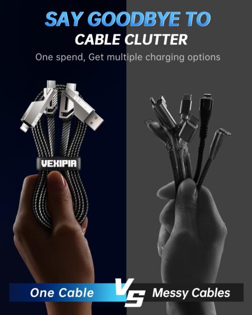 [Upgraded] 4-in-1 USB C Cable 60W 5FT Lightning Cable Fast Charging Flat Nylon Braided for iPhone iPad Charger Cord [480Mbps Data Sync] Multi Charge Wire Combo with Lightning/Type C/USB A Port - 이미지 3