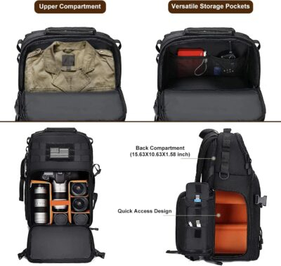 MOSISO Camera Backpack, DSLR/SLR/Mirrorless Tactical Camera Bag Case with Laptop Compartment Compatible with Canon/Nikon/Sony, Black - 이미지 2