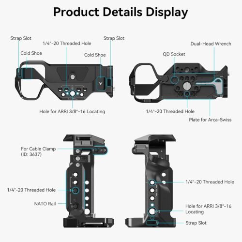 SmallRig A7 III / A7R III Camera Cage Kit for Sony Alpha 7 III/Alpha 7R III, Full Cage with Top Handle for ARRI and Cable Clamp, Built-in Cold Shoe and NATO Rails - 4198 - 이미지 2