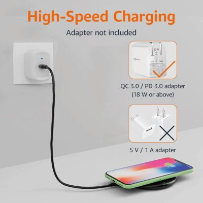 Amazon Basics 15W Qi Certified Wireless Phone Charger Pad, Fast Charging Pad for iPhone 16/15/14/13/12/11/X, Samsung and More, with USB Cable, Black - 이미지 3