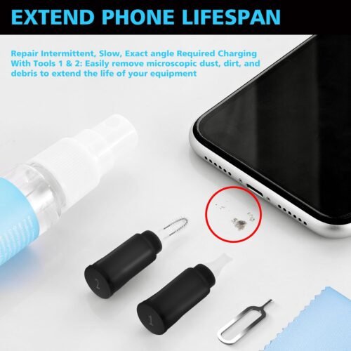 Cleaner Kit for AirPod, Multi-Tool iPhone Cleaning Kit, Cell Phone Cleaning Repair & Recovery iPhone and iPad (Type C) Charging Port, Lightning Cables, and Connectors, Easy to Store and Carry Design - 이미지 3
