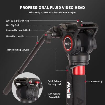 Avella CD324 Carbon Fiber Video Monopod Kit, with Fluid Head and Removable feet, 71 Inch Max Load 13.2 LB for Canon Nikon Sony Olympus Panasonic DSLR Camera - 이미지 2
