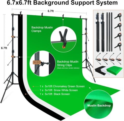 LINCO Lincostore Photo Video Studio Light Kit AM169 - Including 3 Color Backdrops (Black/White/Green) Background Screen - 이미지 6