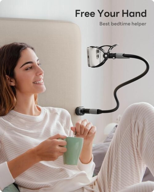 SAIJI Gooseneck Bed Phone Holder, Flexible Long Arm Phone Mount for Desk, Clip Bracket Clamp Stand, iPhone Stand, Mobile Cell Phone Stand Document Camera Nintendo Switch (Black) - 이미지 5