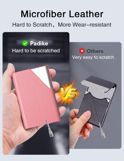 Padike Business Card Holder, PU Leather & Stainless Steel Multi Card Case for Men & Women, Name Card Holder, Credit Card Wallet, ID Case/Holder with Magnetic Closure (Pink) - 이미지 3