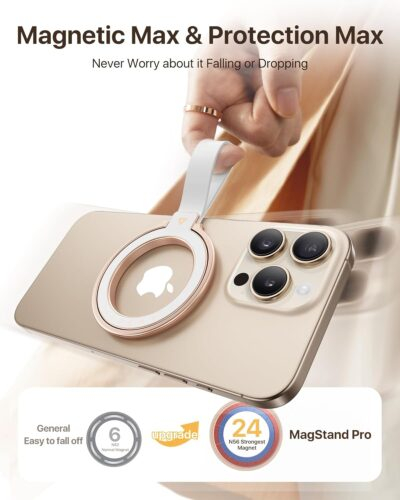 andobil [2025 Unrivaled Stability] Magnetic Phone Grip Holder for MagSafe Ring Stand Holder Kickstand Compatible with MagSafe Accessories for iPhone 16 Pro Max Plus iPhone15/14/13/12&Android,Rosegold - 이미지 4