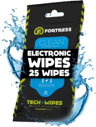 Fortress Electronic Wipes (25 ct.) To-Go Tech Wipes for Screens, Phones, Keyboards, TV Monitors, Computer Screens, and More [Travel Size] Skin-Safe