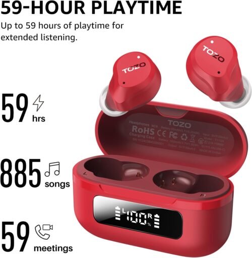 TOZO Hybrid Active Noise Cancelling Wireless Earbuds, 6 Mics ENC Clear Call, IPX8 Waterproof, in Ear Bluetooth 5.3 Headphones Stereo Bass Ear Buds 59H Playtime with LED Display 32 EQs via APP - 이미지 5