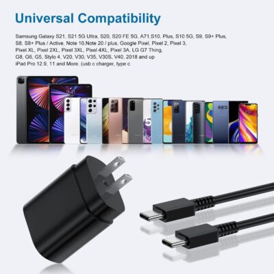 Type C Charger, 2 Pack 25W PD USB Wall Charger Super Fast Charging Block & 6ft Android Phone Cable for Samsung Galaxy S23 S22 S21 S20 Plus Ultra, Note 20 10 9 8/ S10 S9 S8 Pixel 6 5 4 Pro XL - 이미지 5