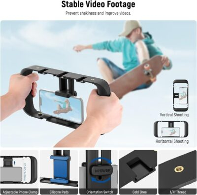 NEEWER Vlogging Kit for Phone with RGB LED Light/Lavalier Wireless Microphone System/Mini Table Tripod/Phone Cage Video Rig, Content Creator Essentials for iPhone Android Podcast YouTube, PA049 - 이미지 6