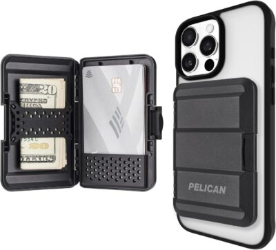 Pelican MagSafe Wallet for iPhone - Heavy Duty MIL-STD Snap-On Phone Magnetic Wallet and Phone Card Holder - Detachable and Slim Hard Case for iPhone 16 Pro Max /15 Pro Max/14/13/12 Series - Black