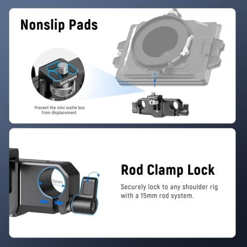 NEEWER Matte Box Support, LWS 15mm Dual Rod Clamps with 1/4" Screw & 0.9"/22mm Vertical Adjustment, Compatible with SmallRig NEEWER Mini Matte Boxes, PG013 - 이미지 2
