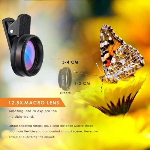 Criacr Phone Camera Lens, 0.45X Super Wide Angle Lens, 15X Macro Lens, Clip-On 2 in 1 Professional for iPhone Lens Kit for TIK Tok, Vlog, Yotube, Compatible with iPhone, Samsung, Google Pixel - 이미지 6