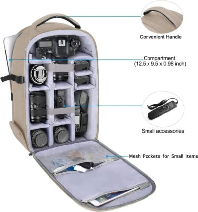 MOSISO Camera Backpack,DSLR/SLR/Mirrorless Photography Camera Bag Full Open Waterproof Hardshell Bag with Insert&Tripod Holder&Laptop Compartment Compatible with Canon/Nikon/Sony, Camel - 이미지 2