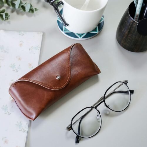 Portable Leather Glasses Case,Flexible Sunglasses Pouch Slim Case for Women Men Horizontal Eyeglass Case - 이미지 8