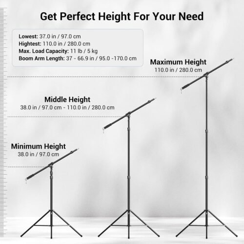 SmallRig Aluminum Light Stand 110"/9.2ft/280cm, Adjustable Photography Air-Cushioned Tripod Stand with 1/4" Screw for Softbox, Studio Light, Flash, Umbrella, Ring Light, Max Load 5kg, RA-S280A - 이미지 2
