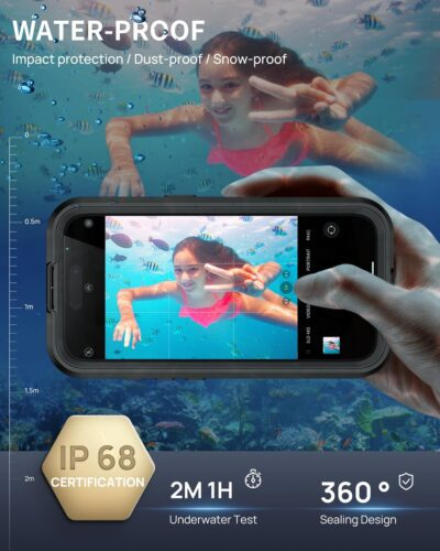 Lanhiem Magnetic for iPhone 16 Pro Max Case, IP68 Waterproof Dustproof Case, [Compatible with Magsafe] [Built-in Screen Protector] Full Body Heavy Duty Rugged Phone Cover 6.9 inch, Black/Clear - 이미지 2