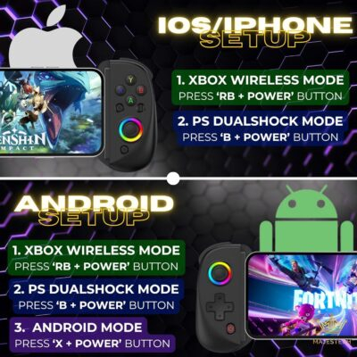 MAJESTECH NEW D8 Mobile Gaming Controller for iPhone/Android/iPad/Tablet, Play Xbox Cloud, Playstation Remote Play, Steam/PC, Switch! RGB Hall Joystick/Trigger Wireless Bluetooth Phone Game Controller - 이미지 3
