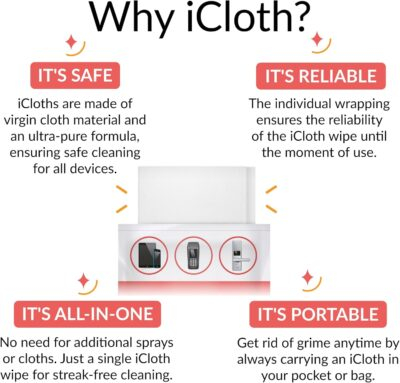 iCloth 70% Isopropyl Alcohol Large Screen and Electronics Wipes, Lint-Free, Streak-Free, Fast-Drying, Removes Dust and Fingerprints (50 Wipes) - 이미지 3