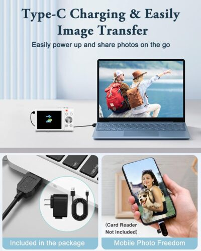 Digital Camera, 4K Autofocus Vlogging Camera with Flash, 48MP Point and Shoot Digital Camera with 16X Zoom, Anti-Shake, 32GB Card, Portable Compact Camera for Teens Adult Beginner(White) - 이미지 6