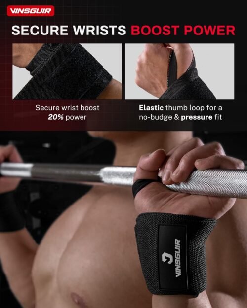 VINSGUIR Elastic Wrist Straps for Weightlifting and Working Out, Breathable Wrist Wraps with Thumb Loop and Left/Right Tabs, Wrist Brace for Wrist Support and Protection, Men and Women (Pair) - 이미지 4