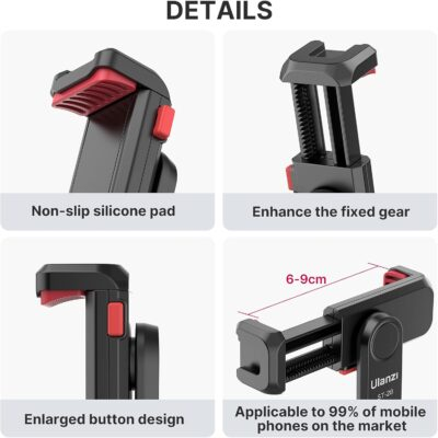 ULANZI Phone Tripod Mount ST-06S, New Universal Smartphone Mount Adapter with 2 Cold Shoe, 360° Rotates Adjustable Cell Phone Clip Clamp Holder, Compatible with iPhone, Samsung Galaxy and All Phones - 이미지 5