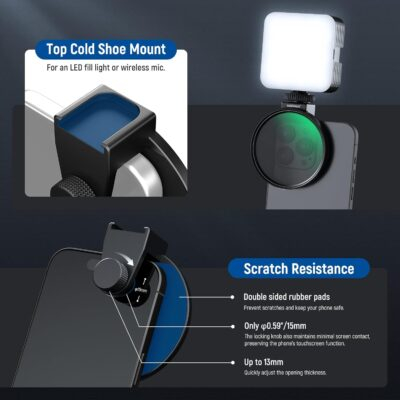 NEEWER CPL Filter for Phone, 67mm Camera Lens Polarizing Filter with Metal Cold Shoe Phone Clip Compatible with iPhone 16 15 Pro Max Plus 14 13 Pro Max Mini 12 11 X XS Max Samsung Galaxy, FL-27 - 이미지 5