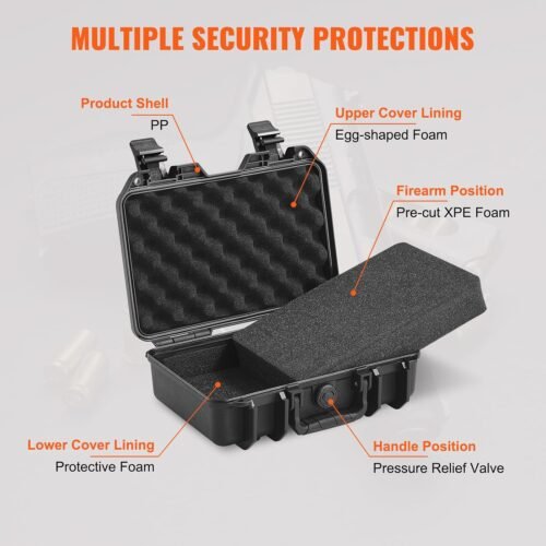 VEVOR Hard Pistol Cases with Pre-cut PU Foam, Waterproof & Dustproof Hard Gun Case for 1 Pistol, 12.59×9.01×4.4 in Lockable Pistol Case, Black - 이미지 6