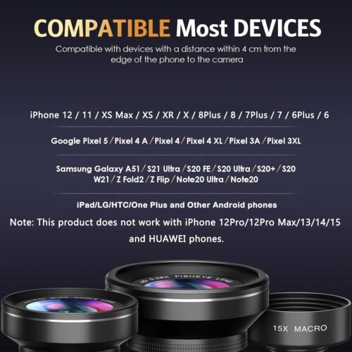 Criacr Phone Camera Lens, 0.45X Super Wide Angle Lens, 15X Macro Lens, Clip-On 2 in 1 Professional for iPhone Lens Kit for TIK Tok, Vlog, Yotube, Compatible with iPhone, Samsung, Google Pixel - 이미지 8